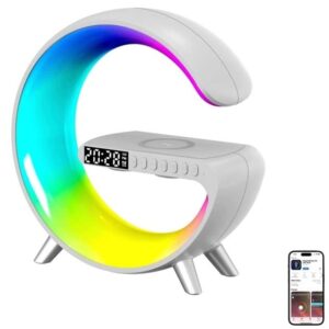Настільна смарт лампа-нічник годинник-будильник Smart Light Sound Machine RGB 15W з бездротовою зарядкою і Bluetooth-колонкою біла. Керування мобільним додатком.