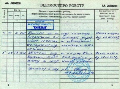 Сторінка трудової книжки електрика в Києві. Сторінка трудової книжки електрика в Києві.