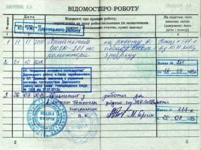 Страница трудовой книжки электрика в Киеве. Страница трудовой книжки электрика в Киеве.