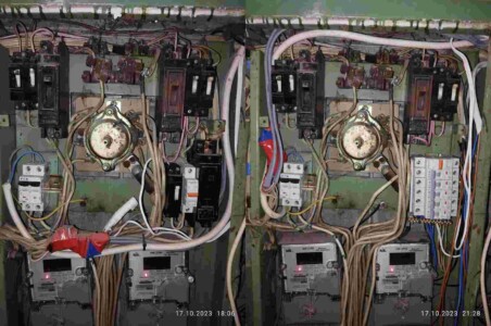 Під напругою замінив старі автомати в поверховому щитку на нові Під напругою замінив старі автомати в поверховому щитку на нові
