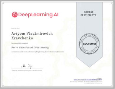 Мій сертифікат з Курсери по створенню нейромереж Мій сертифікат з Курсери по створенню нейромереж