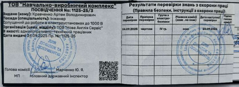 посвідчення про допуск до роботи в електроустановках